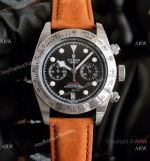 Clone Tudor Heritage Black Bay Chronograph Watch Stainless steel Brown Leather Strap